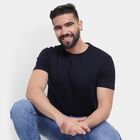 Men's Round Neck Half Sleeves T-Shirt , Navy Blue, small