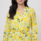 Women's Yellow Cotton V-Neck Fit and Flare Dress, Yellow, small