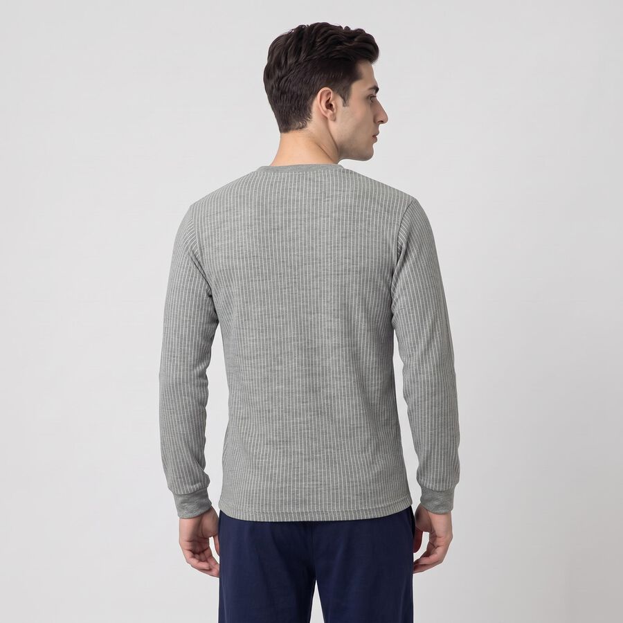 Men's Melange Mid Grey Long Sleeve Thermal, मिश्रित मध्यम ग्रे, large