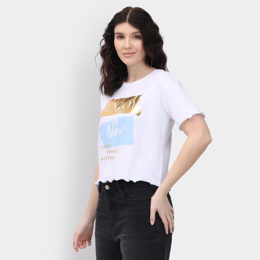 Ladies' 100% Cotton Crop  Top, White, large