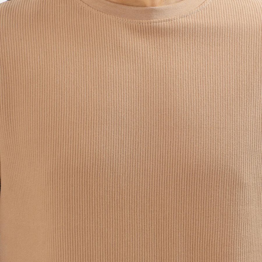 Men's Muted Beige Cotton Round Neck Casual T-Shirt, Beige, large image number null