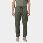Men's Green Slim Fit Flat-Front Casual Trousers, Light Green, small