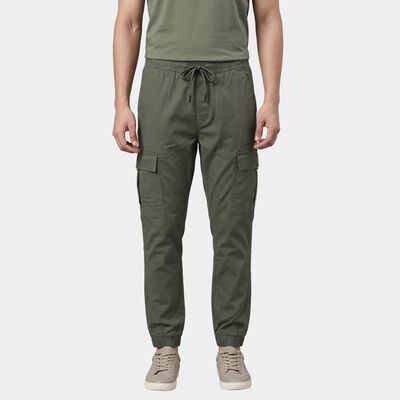 Men's Green Slim Fit Flat-Front Casual Trousers