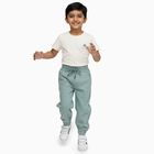Boys Light Sage Green Elastic Waist Cotton Jogger Trousers, Light Green, small