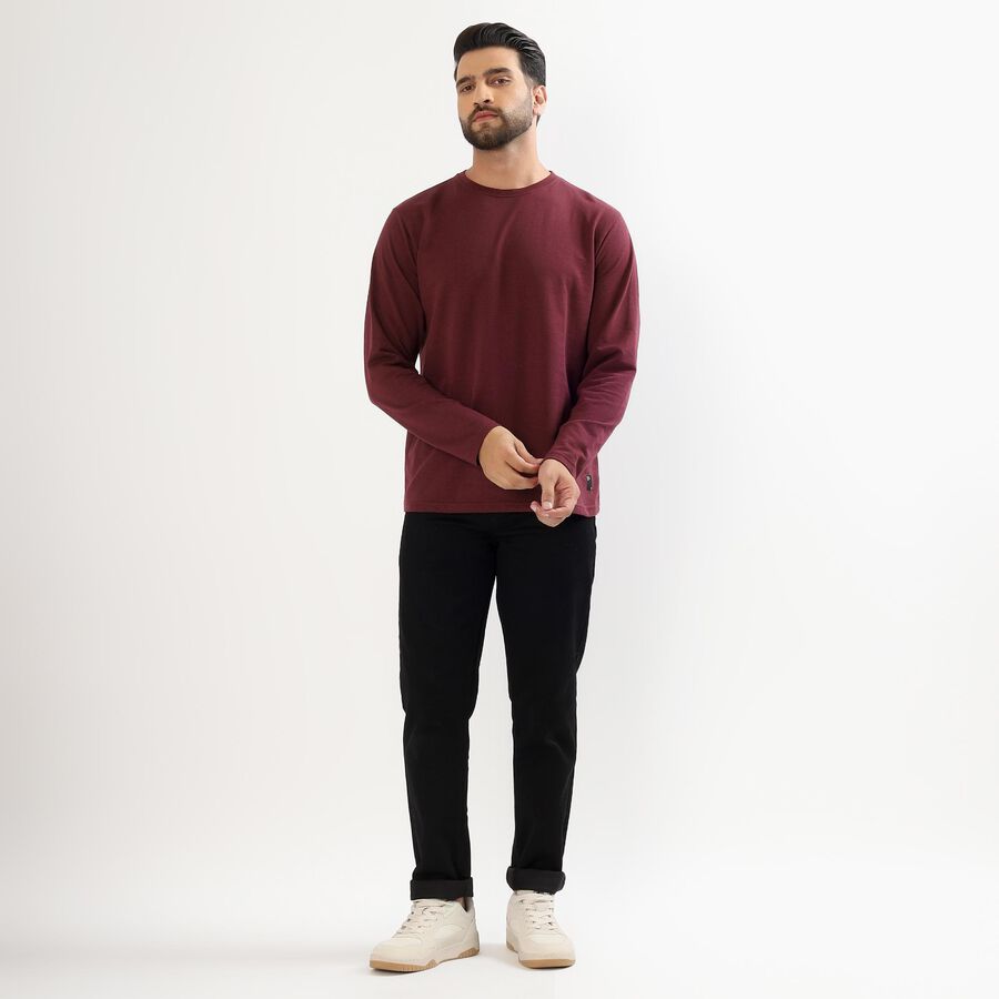 Men's Deep Maroon Crew Neck Full Sleeve T-Shirt, मरून, large image number null