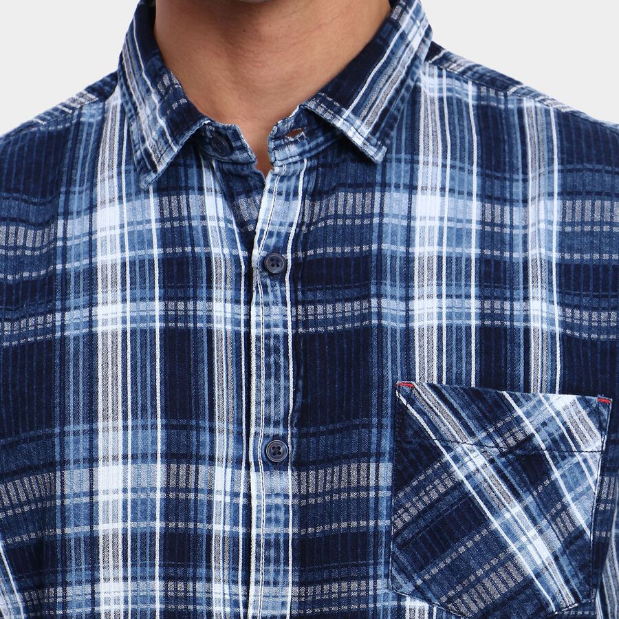 Men's 100% Cotton Casual Shirt, Navy Blue, large image number null