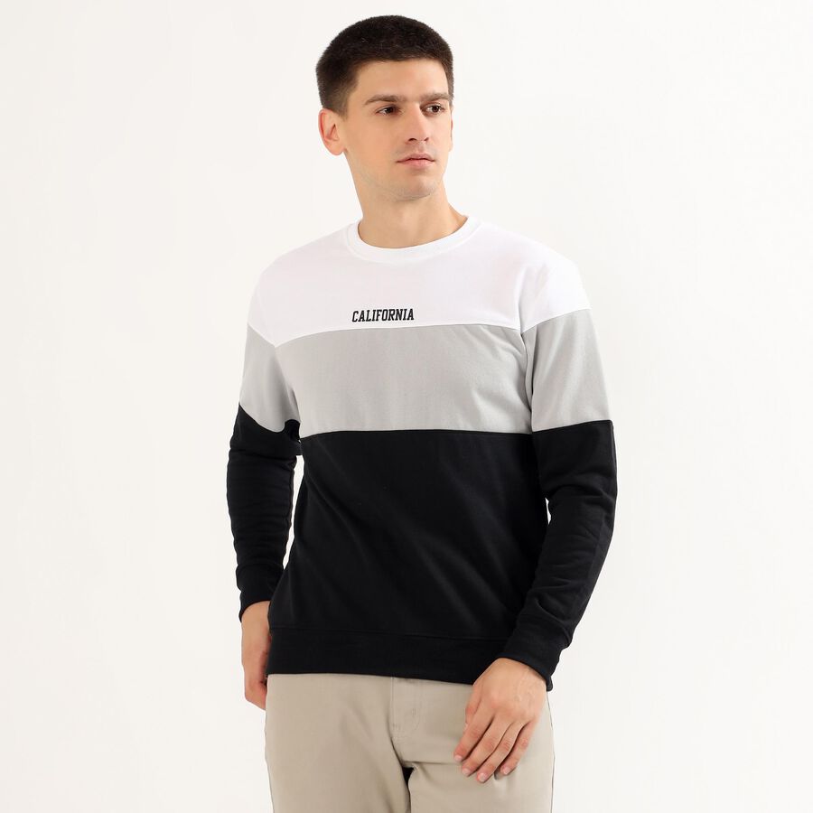 Men's Black and Grey Crew Neck Casual Sweatshirt, Black, large image number null