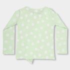 Girls' Light Sage Green Cotton Round Neck Ruffle Sleeve Polka Dot Top, हल्का हरा, small image number null