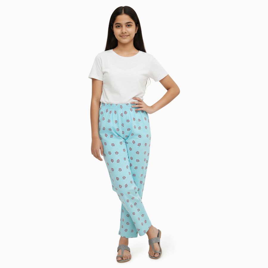 Girls' Light Aqua Blue Printed Elastic Waist Capri, Aqua, large image number null