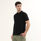 Men's Jet Black Cotton Polo Neck Solid T-Shirt, काला, small