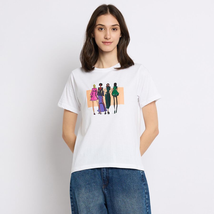 Ladies' Round Neck T-Shirt , सफ़ेद, large image number null