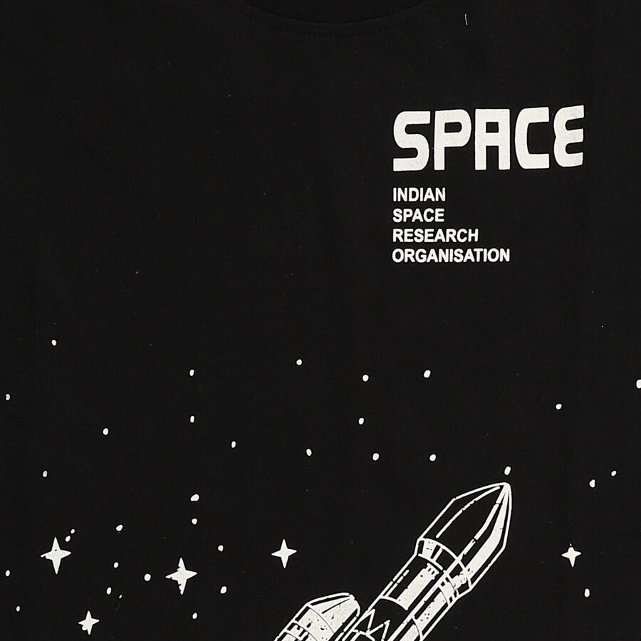 Boys Jet Black Round Neck Casual Half Sleeve T-Shirt, Black, large