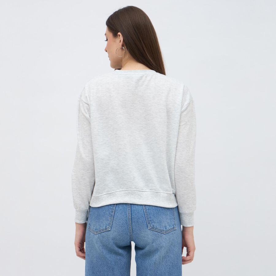 Women's Light Grey Crew Neck Casual Sweatshirt, Melange Light Grey, large image number null