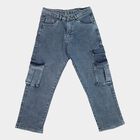 Boys' Blue Regular Fit Cargo Jeans, मध्यम नीला, small