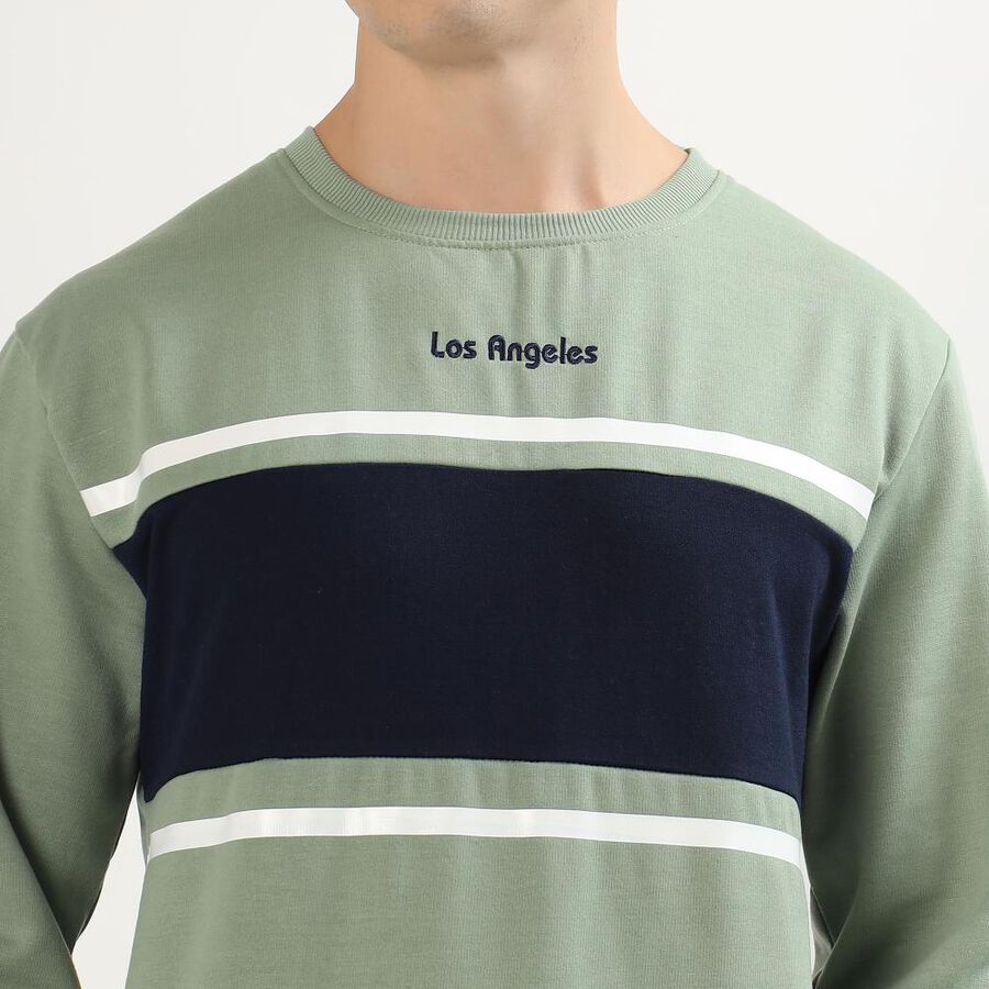 Men's Light Sage Green Crew Neck Casual Sweatshirt, हल्का हरा, large image number null