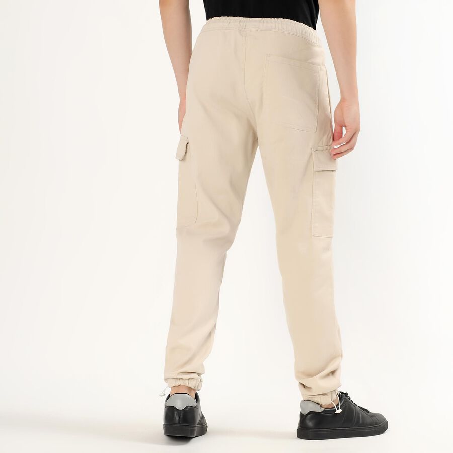Men's Light Beige Slim Fit Cargo Trousers, Ecru Melange, large