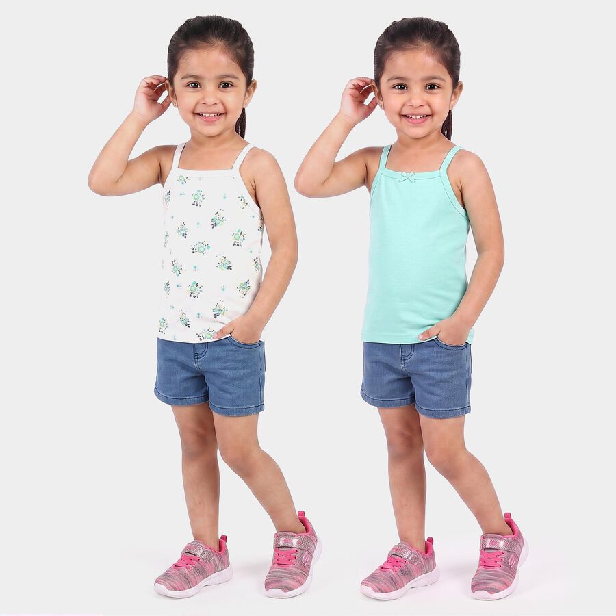 Girls Mint Green Cotton Square Neck Sleeveless Vest, Light Green, large
