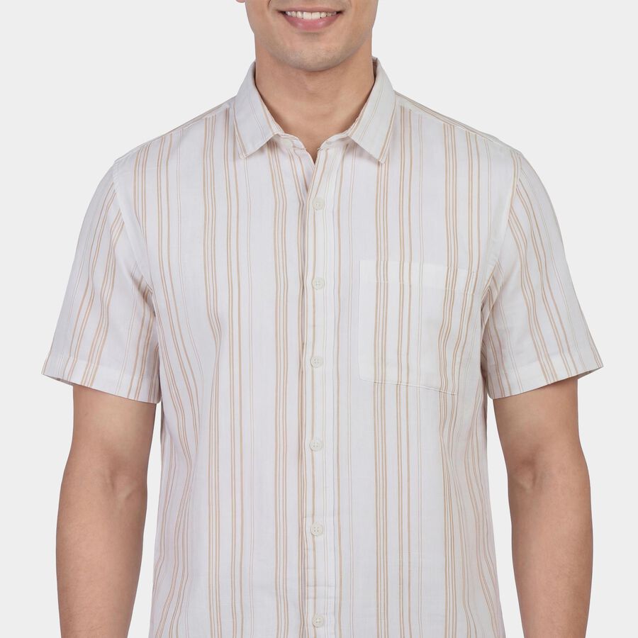 Men's Yellow Cotton Classic Collar Casual Shirt, पीला, large