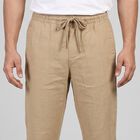 Men's Beige Slim Fit Drawstring Chino Trousers, गहरा पीला, small