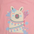 Girls Pink Round Neck Casual T shirt and Capri Set, हल्का गुलाबी, small