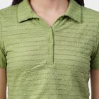 Women's Light Green Polo Neck Preppy T-Shirt, हल्का हरा, small