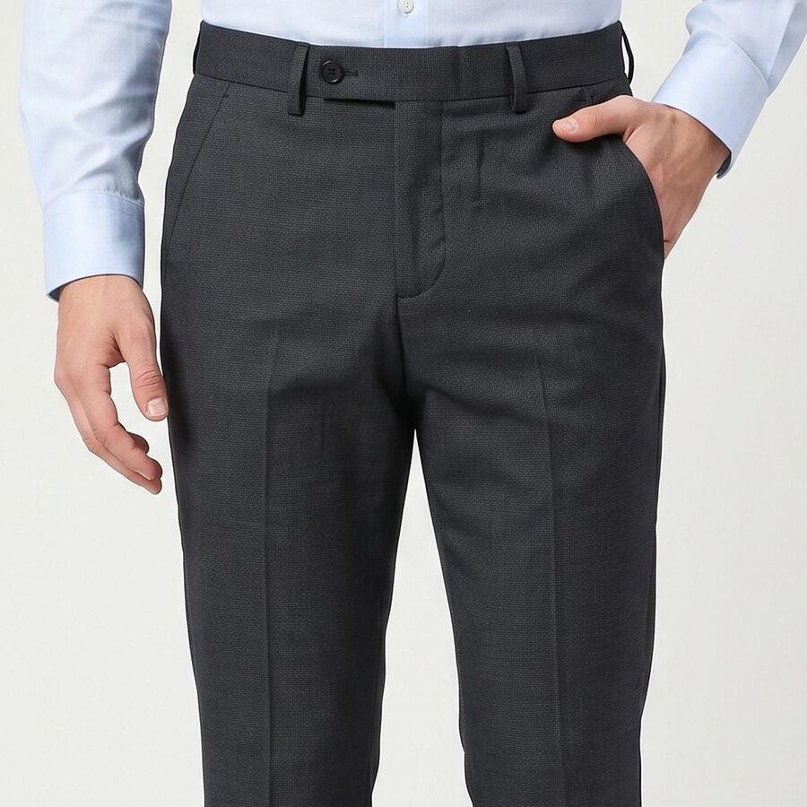 Men's Navy Blue Slim Fit Flat-Front Formal Trousers, Navy Blue, large