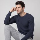 Men's Navy Blue Long Sleeve Thermal, मध्यम नीला, small
