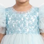 Girls' Light Blue Fit and Flare Sequin Applique Party Wear Frock, Light Blue, small