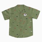Boys Olive Green Cotton Half Sleeve Mandarin Collar Shirt, Olive, small image number null