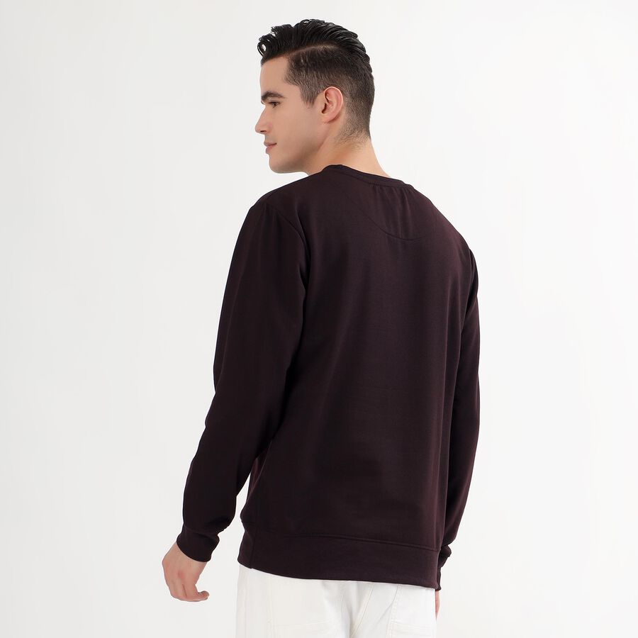Men's Deep Maroon Crew Neck Graphic Sweatshirt, वाइन, large image number null