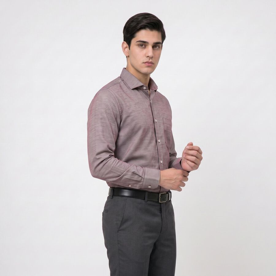 Men's Wine Cotton Blend Long Sleeve Point Collar Regular Fit Formal Shirt, वाइन, large
