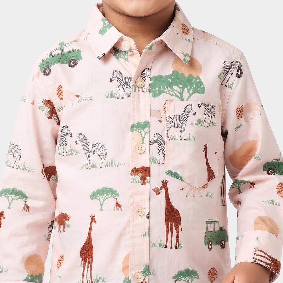 Boys Off White Cotton Collared Regular Fit Shirt, Off White, large