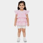 Girls Pink Round Neck Regular T-Shirt, हल्का गुलाबी, small