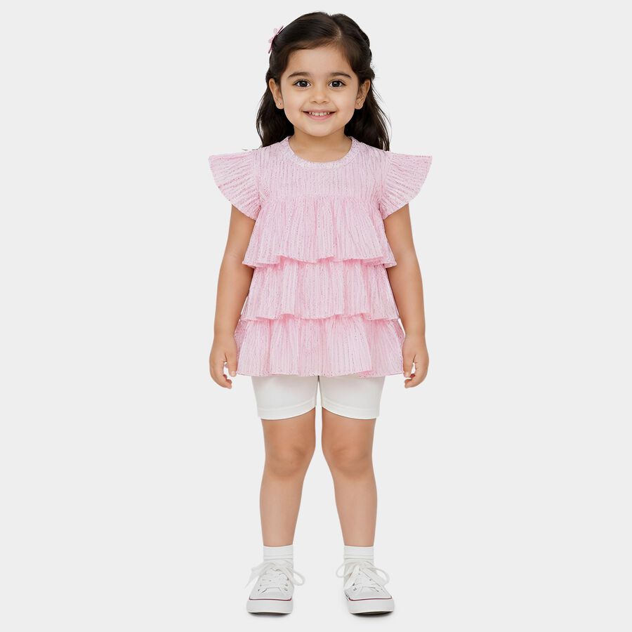 Girls Pink Round Neck Regular T-Shirt, हल्का गुलाबी, large