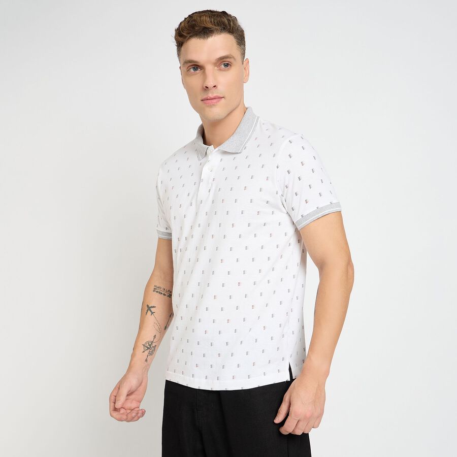 Men's 100% Cotton Collared Half Sleeves T-Shirt, White, large image number null