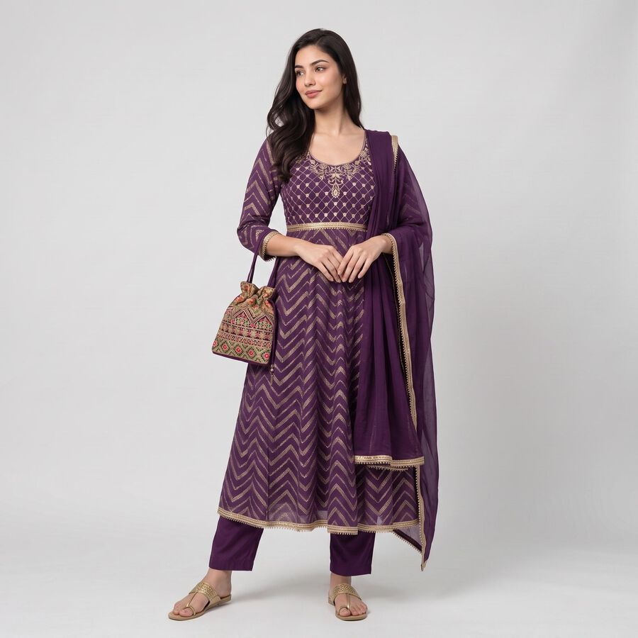 Women's Purple Embroidered Ethnic Set, Purple, large