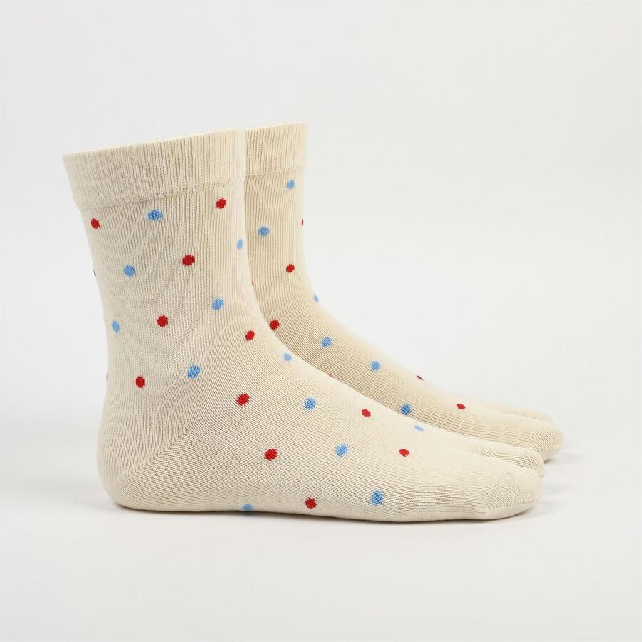 Women Cream Regular Fit Polka Dot Pack of 1 Socks, ऑफ व्हाइट, large