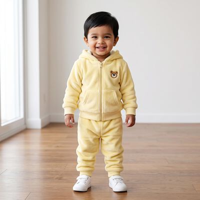 Infants' Yellow Hooded Bear Patch Baba Suit