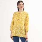 Women's Yellow Mandarin Collar Floral Printed Kurti, मस्टर्ड, small image number null