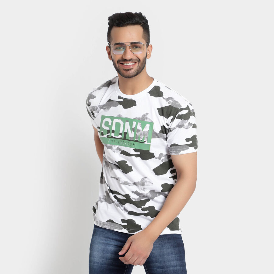 Printed Round Neck T-Shirt, Dark Grey, large image number null