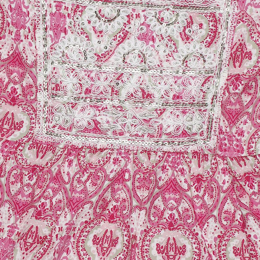 Girls' Pink Embroidered Kurta and Pant Fusion Set, Pink, large