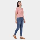 Women's Pink Round Neck Puff Sleeve Textured Top, Pink, small