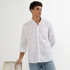 Men's Rich Eggshell White Cotton Mandarin Collar Casual Shirt, White, small image number null