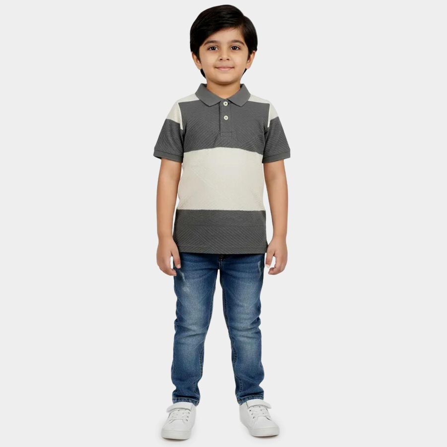 Boys Mid Blue Polo Neck Casual T-Shirt, मध्यम नीला, large