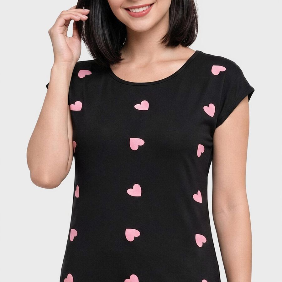 Women's Black Round Neck T-Shirt Style Nighty, Black, large