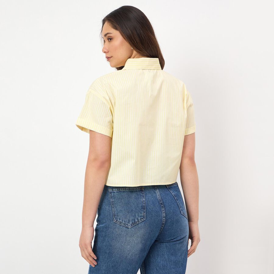 Women's Yellow Cotton Half Sleeve Classic Collar Casual Shirt, Yellow, large