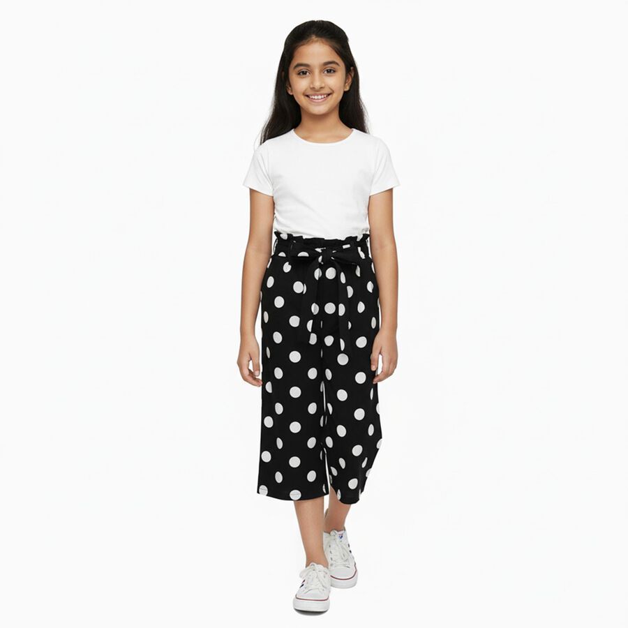 Girls' Black Polka Dot High-Rise Wide-Leg Capri, Black, large