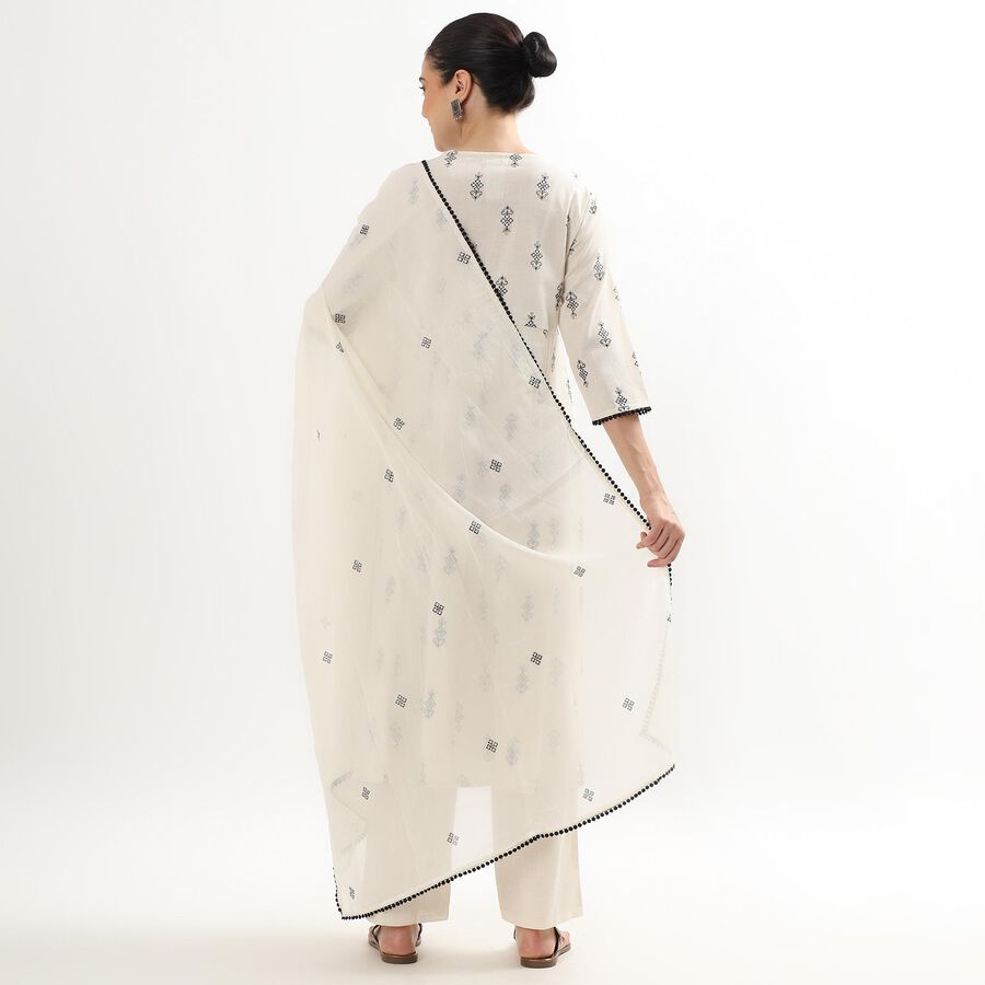Women's Eggshell White Embroidered Notch Neck Flared Kurta, Off White, large image number null