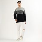 Men's Light Grey and Black Crew Neck Casual Pullover, Light Grey, small image number null