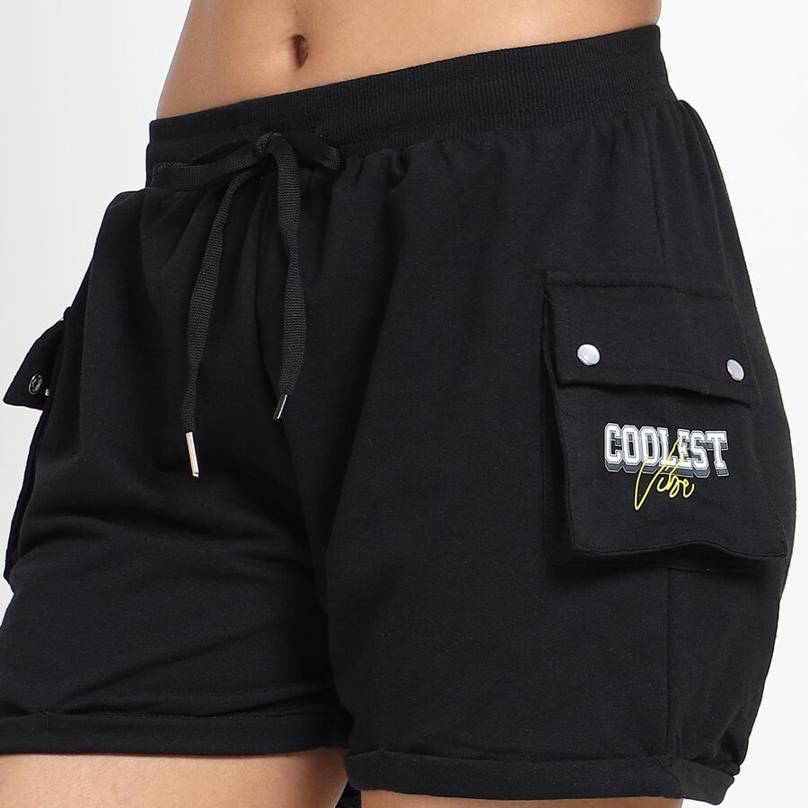 Women's Black Relaxed Fit Cargo Shorts, काला, large image number null